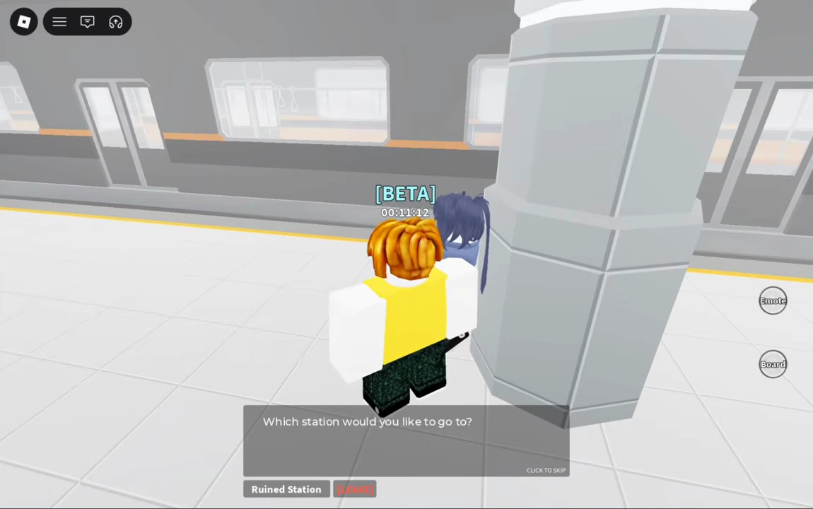 Platform attendant dialogue offers Ruined Station and Leave.